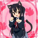  black_hair cat_ears cat_pose cat_tail fang flat_chest k-on! long_hair nakano_azusa paw_pose red_eyes school_uniform solo tail takeya_yuuki twintails 