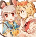  animal_ears blonde_hair blush chachi_(azuzu) cheese drooling face grey_hair hair_ornament heart heart_tail jewelry mouse_ears mouse_tail multicolored_hair multiple_girls nazrin necklace pendant red_eyes short_hair sweat tail toramaru_shou touhou two-tone_hair yellow_eyes 