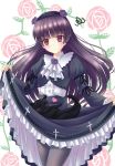  absurdres black_pantyhose blush cat curtsey dress floral_background flower gokou_ruri gothic_lolita hairband heart high_res lolita_fashion mole ore_no_imouto_ga_konna_ni_kawaii_wake_ga_nai pantyhose purple_eyes purple_hair shimokirin skirt_basket slip_skirt 