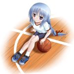  basketball_court bike_shorts blue_hair braid glasses gym_uniform long_hair glasses mushoku_no_hourousha nagatsuka_saki purple_eyes ro-kyu-bu! rou-kyuu-bu! shorts sitting solo sports twin_braids twintails very_long_hair violet_eyes 