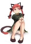  :3 animal_ears ario bow braid cat_ears cat_tail dress extra_ears hair_bow kaenbyou_rin panties pantyshot pantyshot_(sitting) pantyshot_sitting red_eyes red_hair redhead ribbon sitting slit_pupils solo tail touhou twin_braids twintails underwear upskirt white_panties 