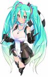  aqua_eyes aqua_hair blush breasts choker cleavage elbow_gloves gloves hatsune_miku highres long_hair luceva race_queen racequeen simple_background smile solo thigh-highs thighhighs twintails v very_long_hair vocaloid 