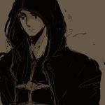  555_(lily_sic) bad_id character_request dorohedoro hood male monochrome solo 
