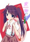  bag bakemonogatari blue_eyes cosplay crab hachikuji_mayoi hachikuji_mayoi_(cosplay) long_hair monogatari_(series) natsumi pencil purple_hair randoseru senjougahara_hitagi solo twintails young 