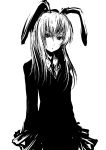  acryl animal_ears bad_id bunny_ears long_hair monochrome necktie reisen_udongein_inaba skirt solo touhou 