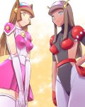  2girls aphrodite_a blue_eyes brown_hair cat_ears dark_skin great_mazinger honoo_jun mazinger_z mecha mecha_musume venus_a yellow_eyes yumi_sayaka 