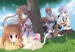  6girls angel_beats! animal blue_eyes blush braid braids brown_eyes brown_hair cat clannad company_connection crossover dango_daikazoku food furukawa_nagisa grass green_eyes grey_hair group hair_bow hair_flower happy headdress kamio_misuzu kanbe_kotori kanon key_(company) little_busters!! long_hair maabou_doufu maid mana_(10221125) mapo_doufu natsume_rin nature open_mouth orange_hair ponytail red_eyes rewrite ribbon school_uniform seifuku serafuku shade short_hair sitting skirt sky surprised taiyaki tachibana_kanade thigh-highs tree tsukimiya_ayu twin_braids violet_eyes wagashi yellow_eyes 