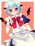  alternate_costume apron bad_id bat_wings blue_hair blush bow brooch cosplay detached_wings enmaided head_wings heart highres izayoi_sakuya izayoi_sakuya_(cosplay) jewelry maid maid_headdress mini_wings red_eyes remilia_scarlet short_hair solo touhou wings yutazou 