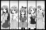  5girls dress frills group hairpins hat hirasawa_yui k-on! kotobuki_tsumugi long_hair moc monochrome nakano_azusa pantyhose ribbon short_hair smile tainaka_ritsu twintails 