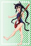  animal_ears barefoot black_hair brown_eyes cat_ears guitar instrument k-on! long_hair nakano_azusa nekomimi one-piece_swimsuit p-crush school_swimsuit solo swimsuit tail twintails 