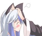  blue_dress blue_hair blush cat_ears catgirl closed_eyes comic dress eyes_closed hand_on_head kamishirasawa_keine kemonomimi_mode lozelia morichika_rinnosuke multicolored_hair nekomimi no_hat no_headwear pet_the_catgirl petting shirt silent_comic silver_hair sweatdrop touhou two-tone_hair 