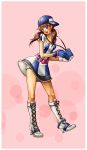  ai_(snk) bangle baseball_cap baseball_uniform blue_eyes boots brown_hair cross-laced_footwear dress gloves hat high_heels highres knee_boots lace-up_boots neo_geo_battle_coliseum neo_geo_pocket_color shoes short_shorts short_twintails shorts snk solo twintails 