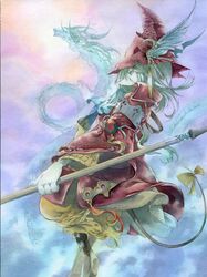  armor armored_dress burmecian dragon eastern_dragon final_fantasy final_fantasy_ix freija_crescent freya_crescent furry hat issun_boushi leviathan_(final_fantasy) polearm solo tail tail_bow weapon white_hair 