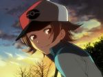  baseball_cap brown_eyes brown_hair hat hirococo male pokemon pokemon_(game) pokemon_black_and_white pokemon_bw smile solo sunset touya_(pokemon) tree 