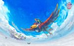  bird cloud floating_island flying harness highres horizon link male official_art shield sky skyward_sword sword the_legend_of_zelda wallpaper weapon 