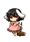  animal_ears black_hair bloomers bunny_ears carrot chibi dress hammer inaba_tewi jewelry mallet necklace pendant pink_dress red_eyes short_hair smirk socha solo touhou 