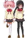  bow glasses hair_bow hairband kaname_madoka lowres mahou_shoujo_madoka_magica pantyhose pixel_art red-framed_glasses short_twintails tome_(wolf) twintails 