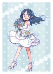  bare_shoulders blue_eyes blue_hair bouquet dress elbow_gloves flower gloves happy heartcatch_precure! high_heels jewelry kurumi_erika long_hair necklace noro payot precure shoes solo veil white_gloves 