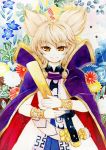  1girl blonde_hair bracelet cape flower jewelry looking_at_viewer ritual_baton socha solo touhou toyosatomimi_no_miko yellow_eyes 