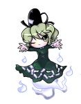  bow dress ghost ghost_tail green_dress green_hair grey_eyes hat hitodama huno-san ofuda short_hair soga_no_tojiko solo touhou wink 