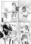  akemi_homura cake comic cup food food_on_face glasses goddess_madoka highres kaname_madoka kyubey magical_girl mahou_shoujo_madoka_magica monochrome multiple_girls namacha pantyhose ribbon sakura_kyouko smile spoilers teacup tomoe_mami translated ultimate_madoka wings 