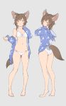  animal_ears ass bangs barefoot bikini breasts brown-eyes brown_hair highres hood hoodie looking_at_viewer medium_breasts mogumo navel o-ring o-ring_bottom original short_hair sketch swimsuit tail white_bikini 