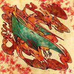  charizard dragon fine_art_parody leaf maple_leaf nihonga no_humans okami ookami_(game) parody pokemon pokemon_(creature) pokemon_(game) pokemon_rgby shimanoko smoke solo 