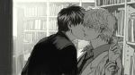  blush cigarette gintama glasses hijikata_toushirou kiss male monochrome multiple_boys necktie sakata_gintoki shonen_ai short_hair tkr_(lovedelic99) yaoi 