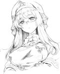  breasts character_request copyright_request glasses hage hat long_hair looking_down monochrome sketch solo 