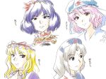  face mole multiple_girls saigyouji_yuyuko supon touhou yagokoro_eirin yakumo_yukari yasaka_kanako 