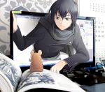  book desk frown grey_eyes jacket male monitor mouse nezumi_(no.6) ninjin_(charat7) no.6 scarf through_screen 