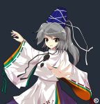  alphes_(style) grey_hair hat japanese_clothes kaoru_(gensou_yuugen-an) mononobe_no_futo parody ponytail solo style_parody touhou wide_sleeves 