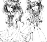  bad_id chain chains closed_eyes eyes_closed fang flandre_scarlet highres mari-mizuki monochrome multiple_girls remilia_scarlet siblings sisters sketch smile touhou 