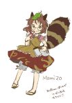  animal_ears bottle brown_hair futatsuiwa_mamizou glasses grin leaf leaf_on_head pince-nez raccoon_ears raccoon_tail ria sake_bottle sandals short_hair sketch smile solo tail touhou 