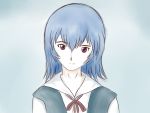  alternate_hairstyle ayanami_rei blue_hair drawfag neon_genesis_evangelion portrait red_eyes school_uniform serafuku 