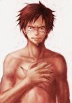  black_eyes black_hair face hand_on_another's_chest hand_on_chest hand_on_own_chest hands highres hora_(no5567) lips male manly_tears monkey_d_luffy no5567 one_piece sad scar shirtless short_hair solo tears topless white_background 