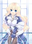  black_legwear blonde_hair blue_eyes breasts gloves hand_on_own_chest hand_to_chest irouha kyoukai_senjou_no_horizon light_smile long_hair mary_stuart mound_of_venus pantyhose scar solo thighs 