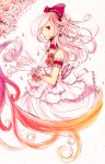  braid cherry_blossoms choker dress earrings elsword flower gloves jewelry long_hair mouth_hold multicolored_rose petals pink_hair profile red_eyes red_rose rose solo somu_(dlektha1994) wedding wedding_dress white_gloves yellow_rose 