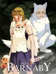  2boys albert_maverick animal_costume barnaby_brooks_jr blonde_hair cape earrings facepaint facial_mark glasses green_eyes grey_hair jewelry knife mononoke_hime multiple_boys necklace parody reammara san san_(cosplay) studio_ghibli tiger_&amp;_bunny warts wolf wolf_costume 