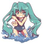  drpow green_eyes green_hair grin hatsune_miku long_hair one-piece_swimsuit school_swimsuit smile swimsuit tom_(drpow) twintails very_long_hair vocaloid water 