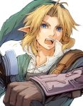  blonde_hair blue_eyes close_up gloves hat inukichi link male open_mouth pointy_ears simple_background solo the_legend_of_zelda 
