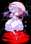  :&gt; ascot bat_wings character_name floating flower frilled_skirt hat high_heels lavender_hair parasol petticoat red_eyes remilia_scarlet shoes short_hair short_sleeves skirt skirt_set slit_pupils solo touhou umbrella wings xingna 