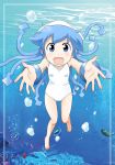  blue_eyes caustic_lighting fish foreshortening hands highres ikamusume shinryaku!_ikamusume swimsuit tentacle_hair underwater 