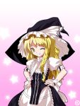  alphes_(style) blonde_hair braid curiosities_of_lotus_asia grin hand_on_hip hands_on_hips hat hips kaoru_(gensou_yuugen-an) kirisame_marisa long_hair parody smile solo star style_parody touhou wink witch witch_hat yellow_eyes 