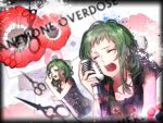  clone dual_persona green_hair gumi highres microphone ohagi_(ymnky) open_mouth short_hair singing solo vintage_microphone vocaloid 
