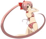  ass bikini brown_eyes looking_back name_(1775) nekomura_iroha pink_hair ponytail striped striped_bikini striped_swimsuit swimsuit vocaloid 