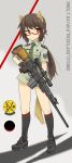  battle_rifle brown_hair commentary commentary_request glasses gloves gun howa_type_64 ogitsune_(ankakecya-han) psg-1 rifle scope sniper_rifle strike_witches strike_witches_1991 tail tie_clip trigger_discipline type_64 uniform weapon 