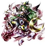  ascot capelet green_eyes green_hair hat highres link163353 long_hair mima moon solo staff star touhou touhou_(pc-98) traditional_media wings 