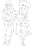  bow bracelet breasts choker cleavage hair_bow high_heels jewelry kasanui long_hair monochrome panty_&amp;_stocking_with_garterbelt panty_(character) panty_(psg) shoes sketch skirt stocking_(character) stocking_(psg) thighhighs 