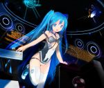  :d alternate_costume bad_id bare_shoulders blue_eyes blue_hair detached_collar floating_screen h016 hatsune_miku headphones long_hair looking_at_viewer open_mouth satellite smile solo space star_(sky) strap_slip thigh-highs thighhighs twintails very_long_hair vocaloid voyager white_legwear 